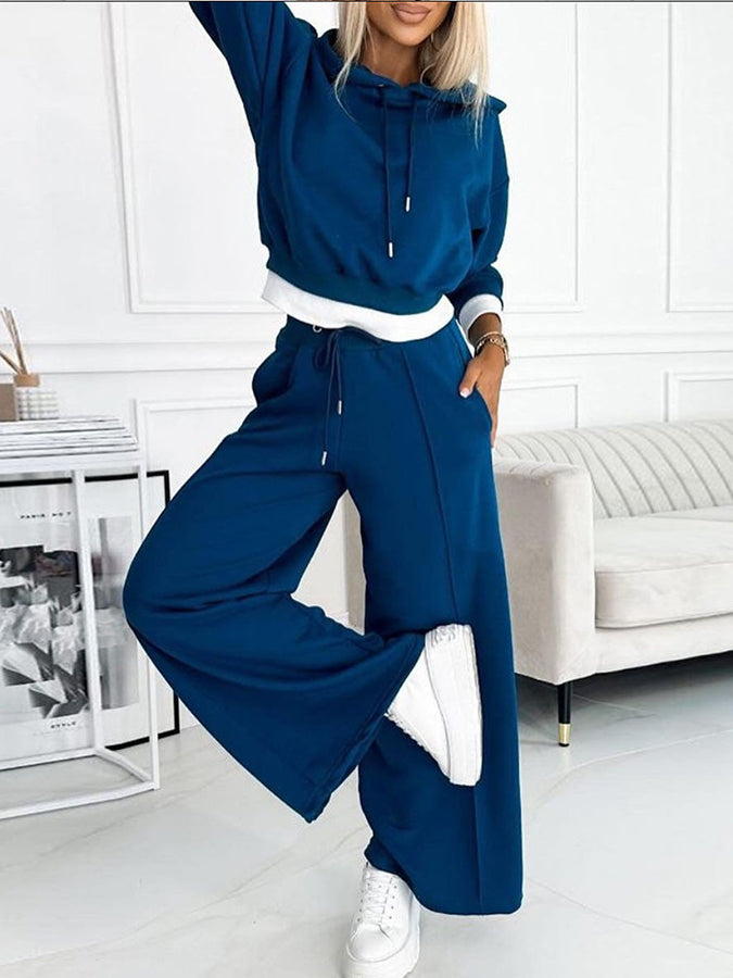 Paneled Two Pieces Hoodie and Pants Set