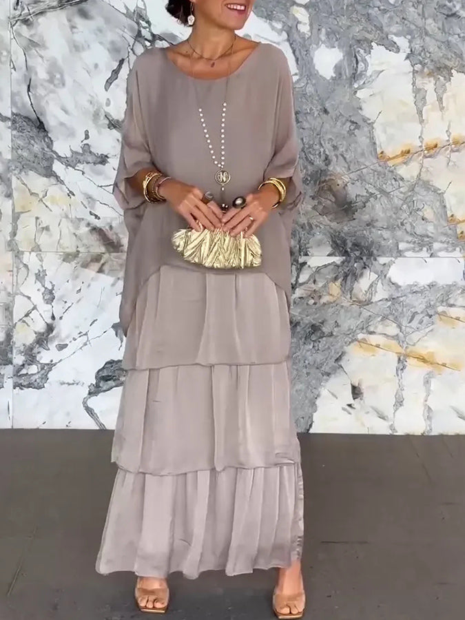 Round Neck Batwing Sleeves Maxi Dress