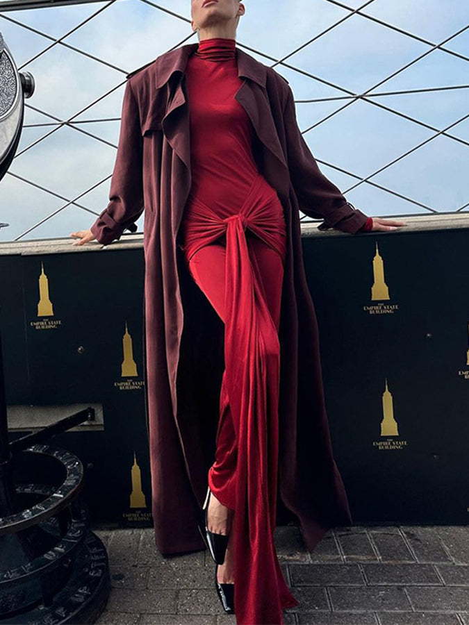 Long Sleeves Lace-up Slim Maxi Dress