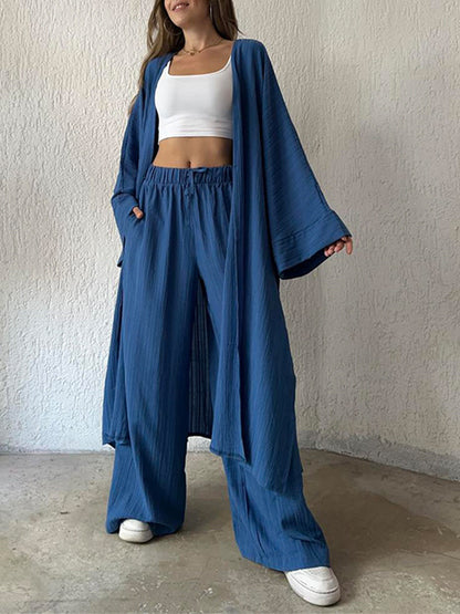 Long Sleeved Cardigan and Wide Leg Pants Sets