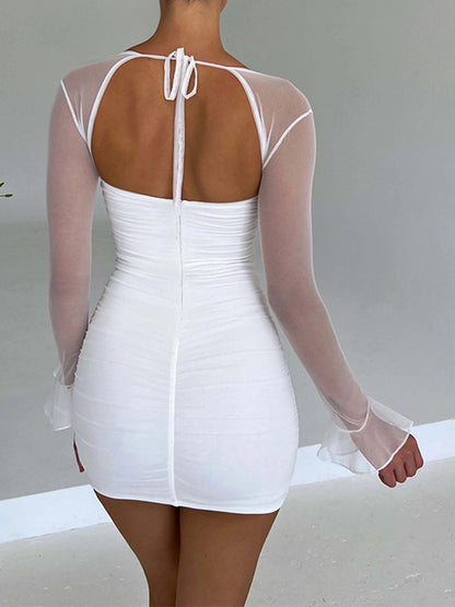 Long Sleeves Slim Bell Sleeves Mini Dress
