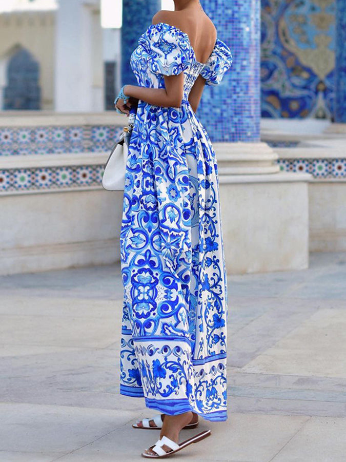 Off Shoulder Printed Maxi Dress