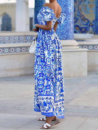 Off Shoulder Printed Maxi Dress