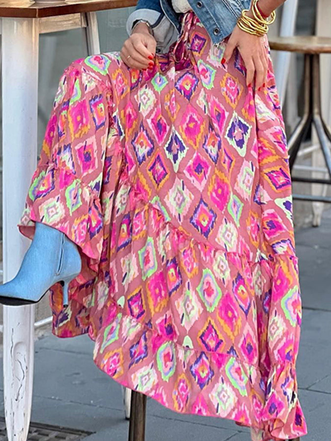 Printed Loose Holiday Swing Skirt