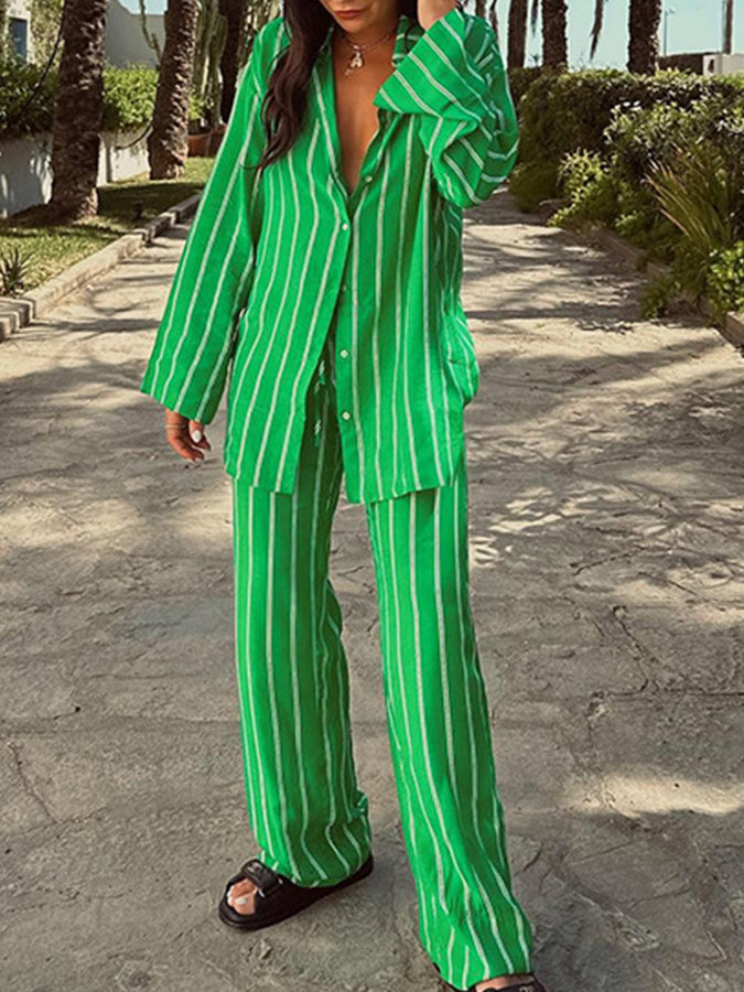 Green Long Sleeves Shirt and Pants Sets