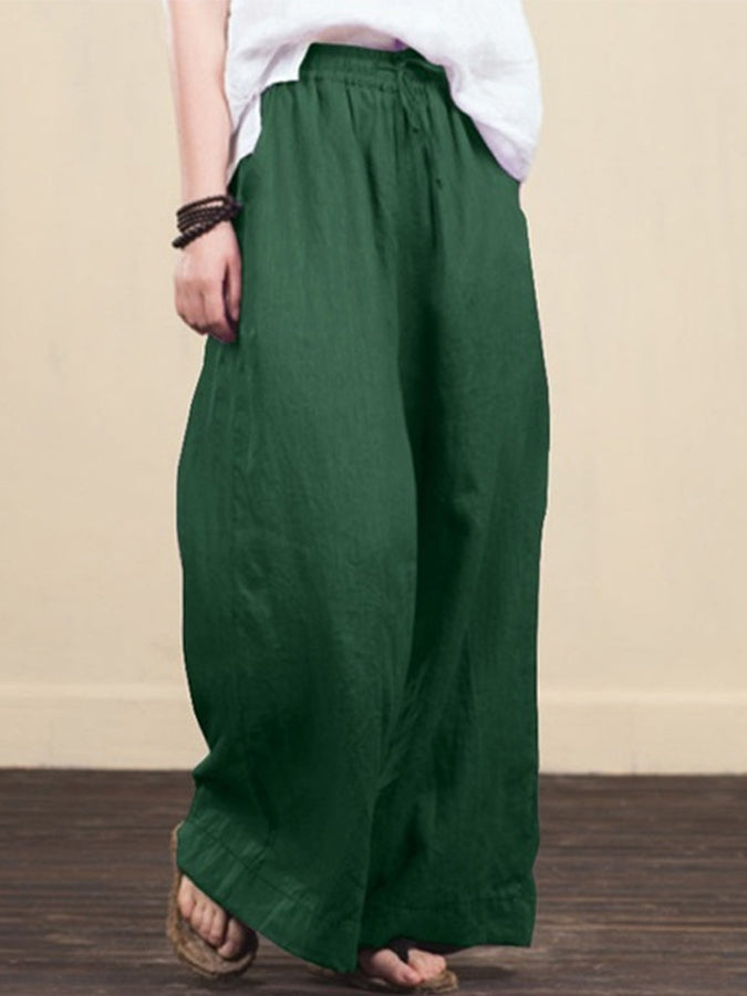 Elastic Waist Cotton-linen Wide-leg Pants