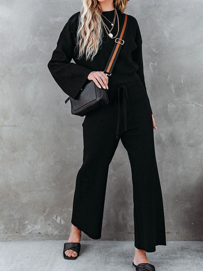 Knitted Long Sleeves Top and Pants Sets