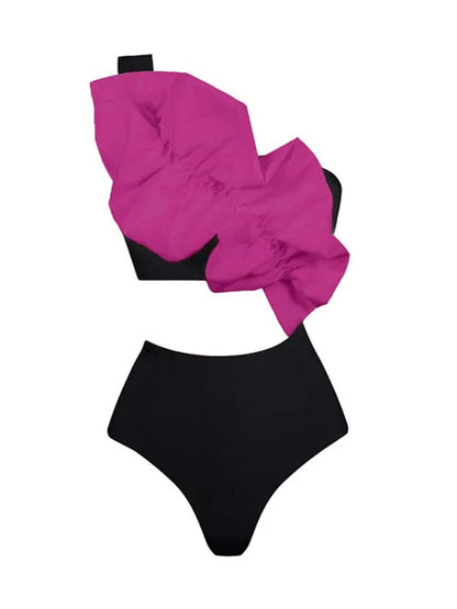 3d Flower One Shoulder Bikini Swimsuit and Skirt