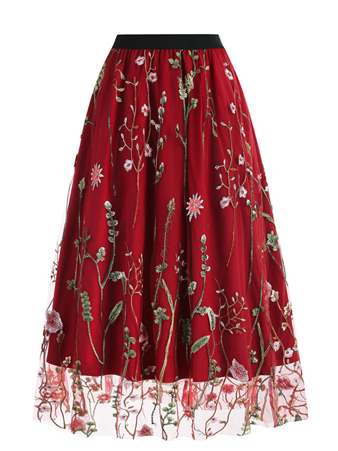 Mesh Embroidered Skirt