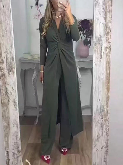 Long Sleeves Knot-bot Top and Pants Sets