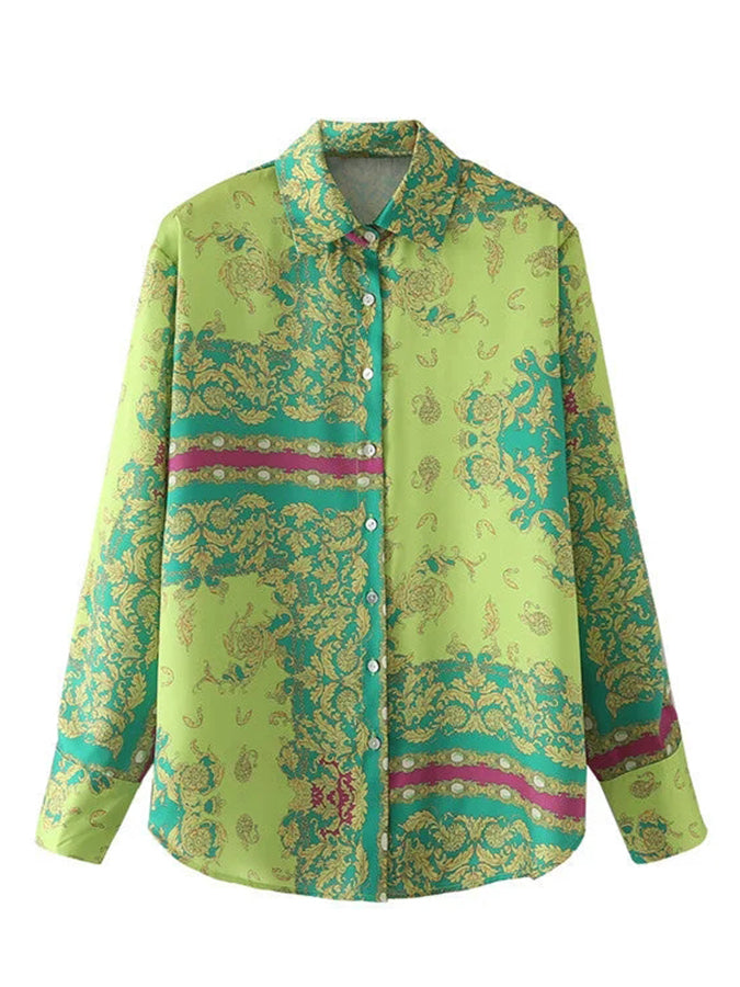 Green Printed Two Piece Shirt and Pants Set