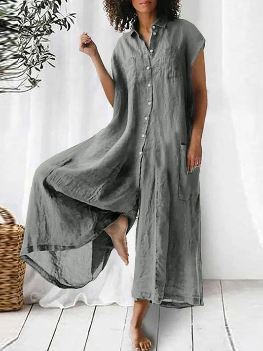 Short Sleeves Wide-leg Pants Jumpsuits