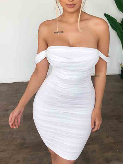 Off Shoulder Mesh Slim Mini Dress