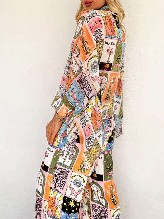 Printed Batwing Sleeves Shirt and Pants Sets
