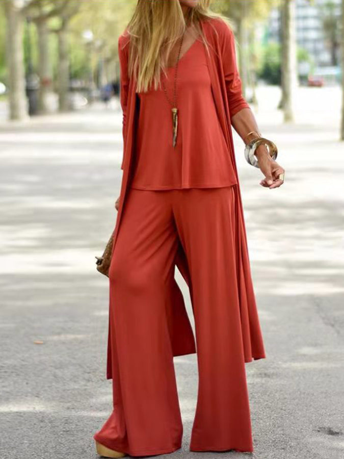 Long Sleeves Cardigan Vest and Pants Three Pieces Sets