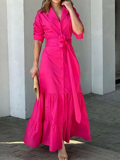 Long Sleeves Lace-up Maxi Dress