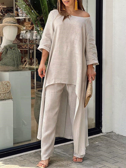 Long Sleeves Round Neck Shirt and Pants Sets