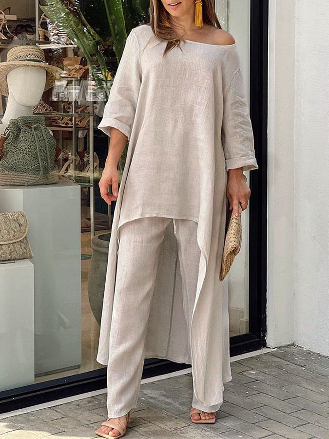 Long Sleeves Round Neck Shirt and Pants Sets