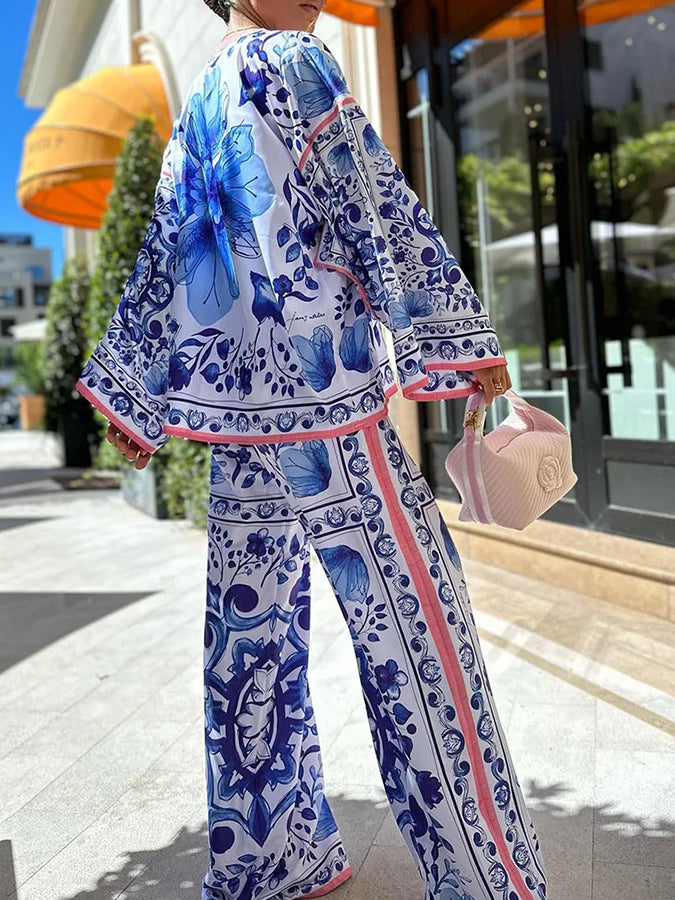 Printed Long Sleeves Shirt and Pants Sets