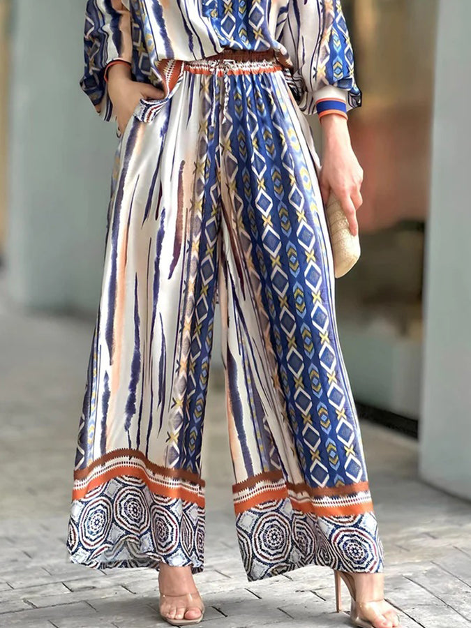 Printed Long Sleeves Shirt and Pants Sets