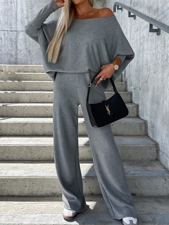 Off Shoulder Color Top and Pants Set