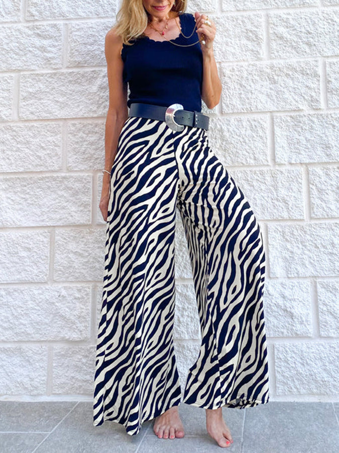 Black Geometric Printed Wide Leg Pants
