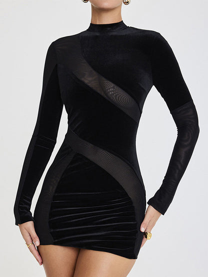 Long Sleeves See-through Slim Mini Dress