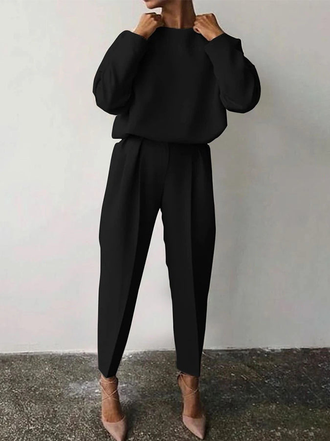 Long Sleeves Round Neck Top and Pants Sets
