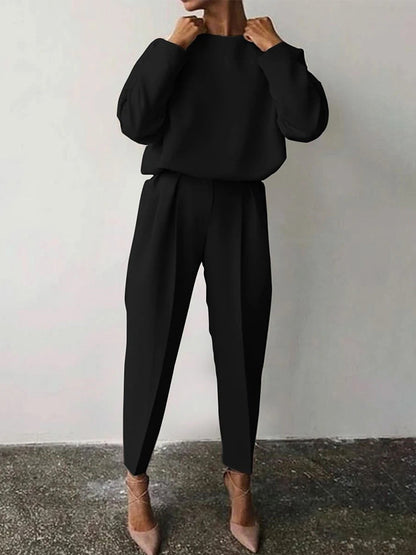 Long Sleeves Round Neck Top and Pants Sets
