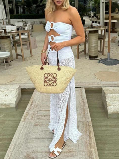Bandeau One Piece Swimsuit and Lace Pants