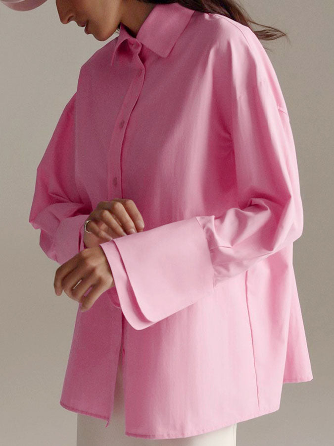 Pink Frill Sleeves Buttoned Blouses