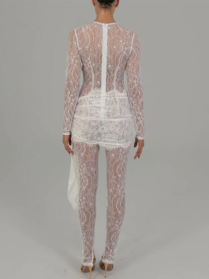 Lace Long Sleeves See-through Slim Fit Jumpsuit