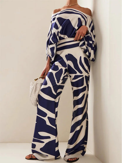Printed Shirt and Pants Two Piece Set