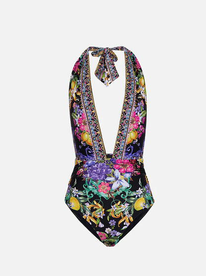 Printed One Piece Swimsuit and Skirt