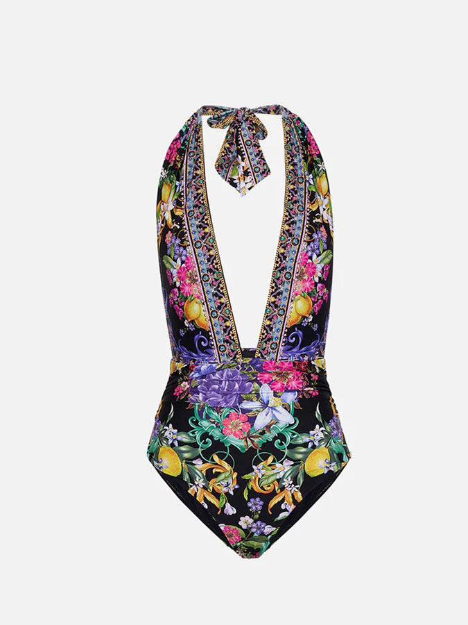 Printed One Piece Swimsuit and Skirt