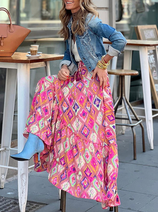 Printed Loose Holiday Swing Skirt
