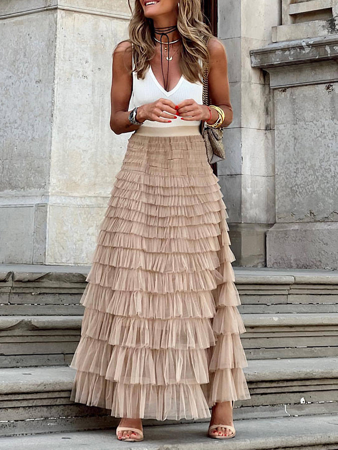 Elastic Waist Mesh Cake Skirt