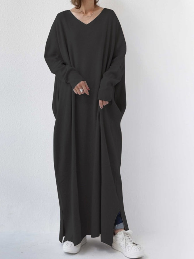 V Neck Long Sleeves Knit Maxi Dress