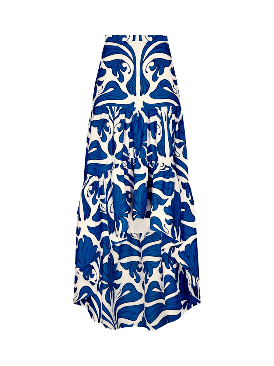 Retro Print One-piece Swimsuit and Skirt