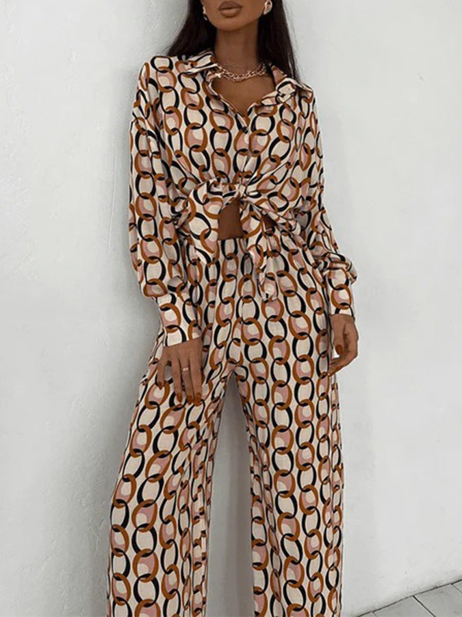 Printed Two Pieces Shirt and Pants Sets