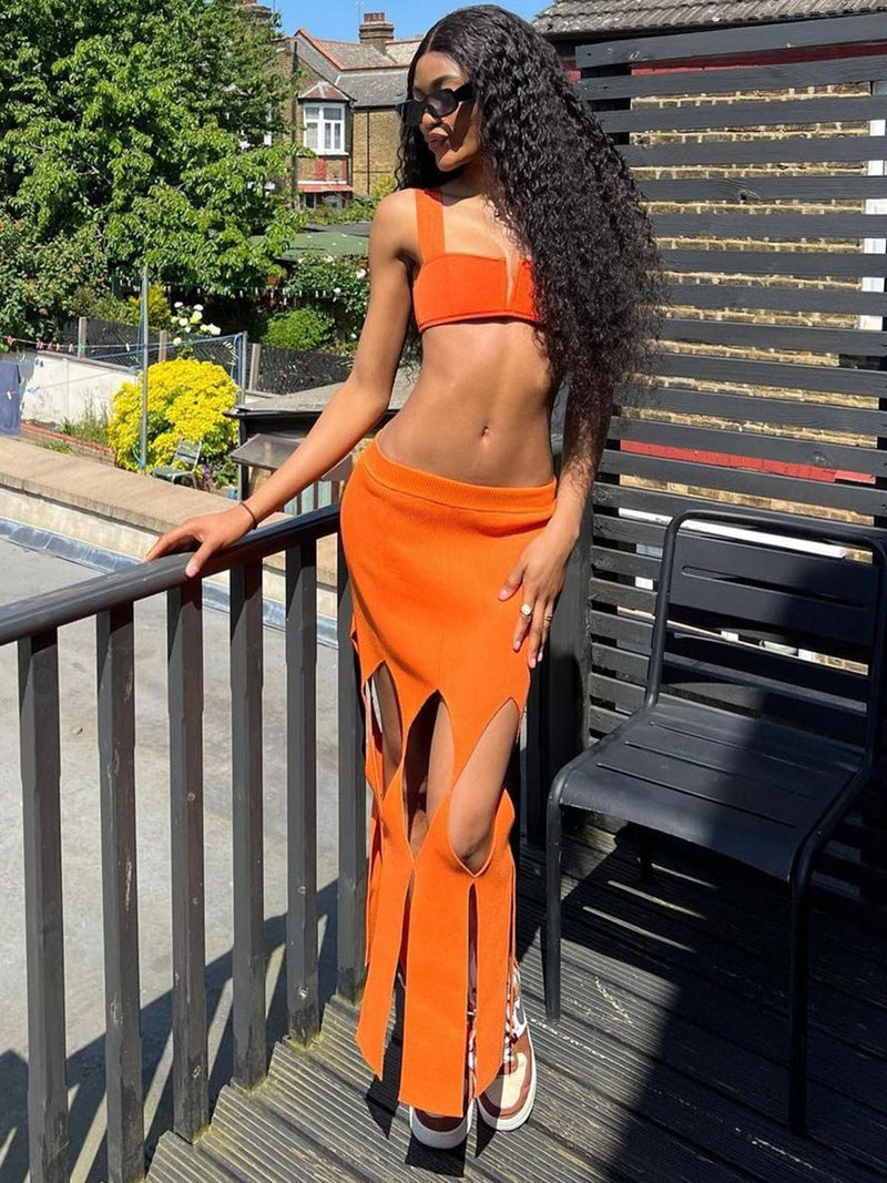 Orange Bikini Set and Cutout Skirt