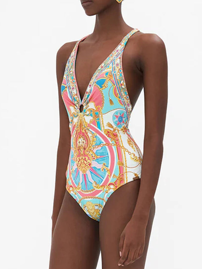 Printed One Piece Swimsuit and Shorts Swimwear