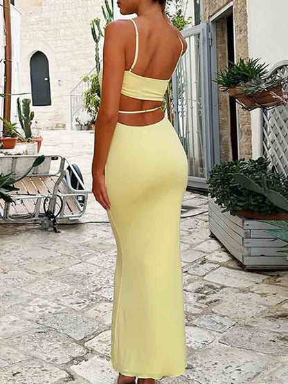 Yellow Backless Slim Maxi Dress