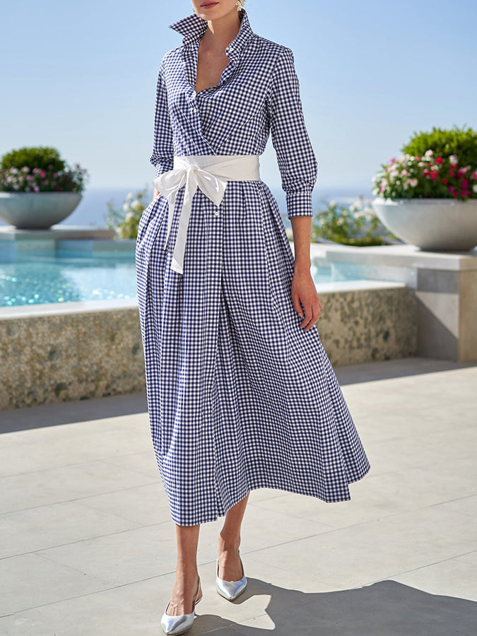 Long Sleeves Plaid Shirt Maxi Dress
