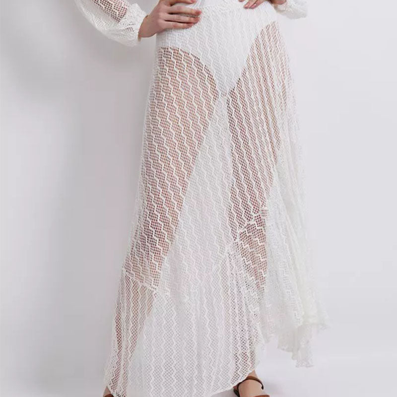 Two Pieces Mesh Paneled Swimsuit and Mesh Skirt