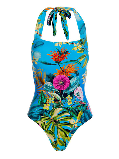 Printed One Piece Swimsuit and Wide-leg Pants