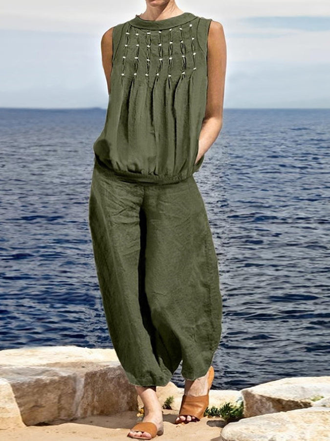 Sleeveless Top and Pants Two Pieces Sets