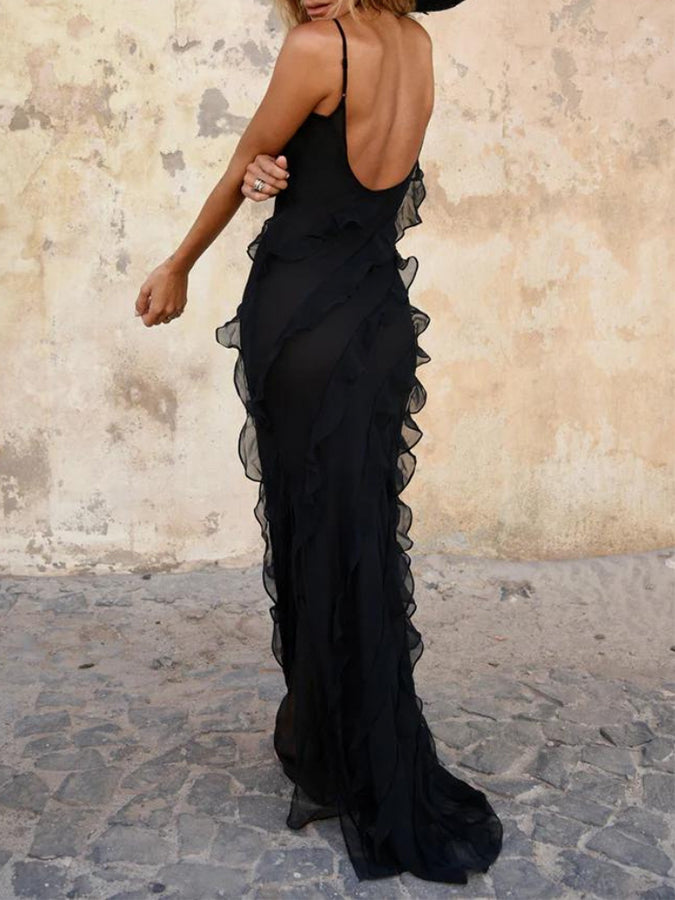 Ruffle Slit Maxi Dress