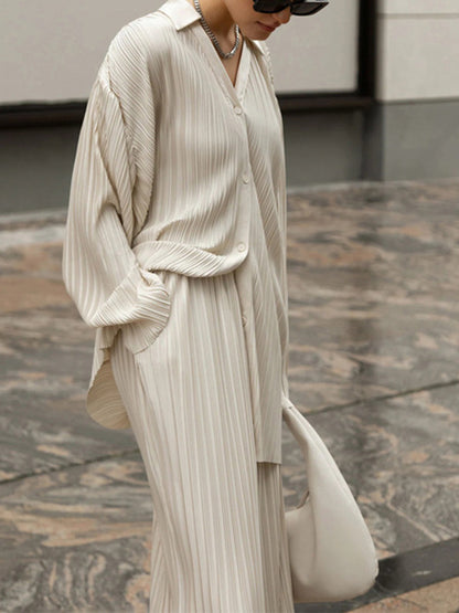 Beige Long Sleeves Shirt and Pants Sets