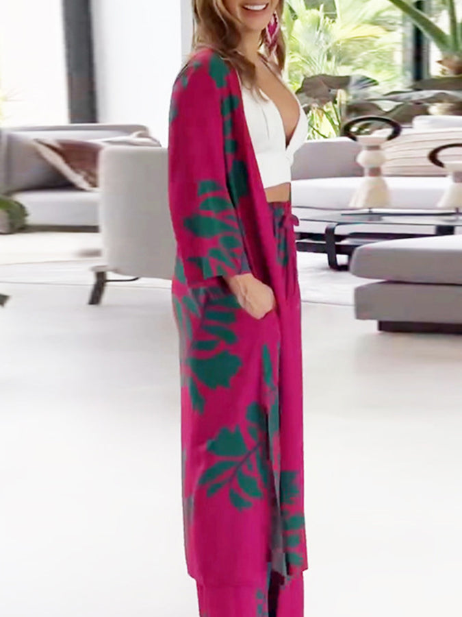 Long Sleeves Printed Cardigan and Pants Sets
